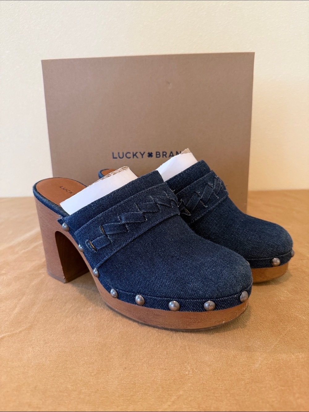 Lucky Brand Dark Denim Braided Clog Heels